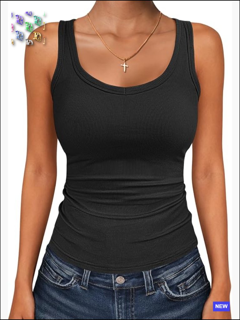 Ribbed Tank Top Scoop Neck Sleeveless Fitted Tee Workout Casual Summer Wear Y2k